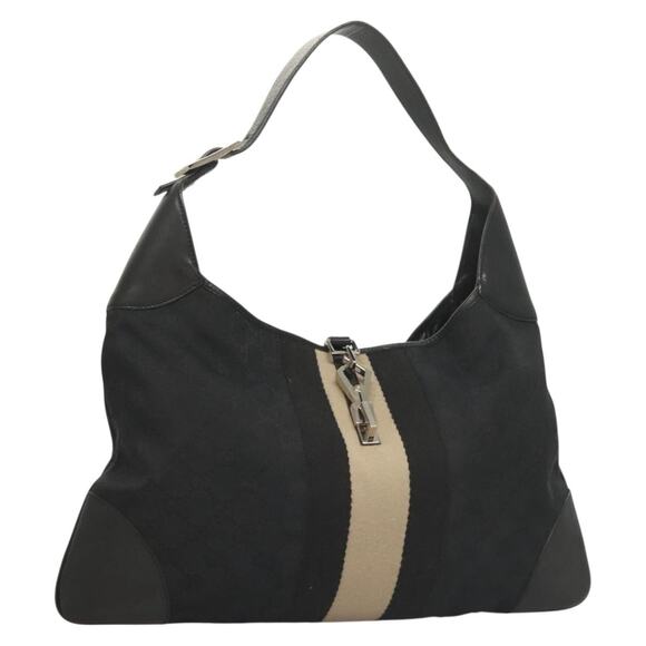 GUCCI GG Canvas Jackie Sherry Line Bag Black Silver 001 001 - Picture 1 of 16